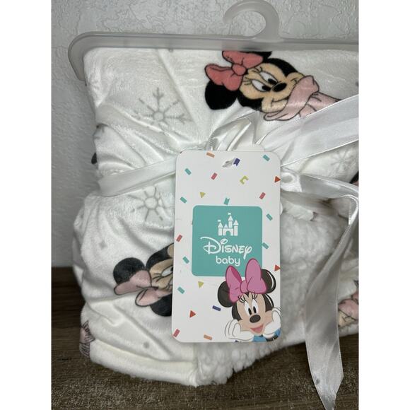 Disney Baby Blanket Minnie Mouse Snowflake Scarf Holiday Christmas White Pink - Picture 4 of 5